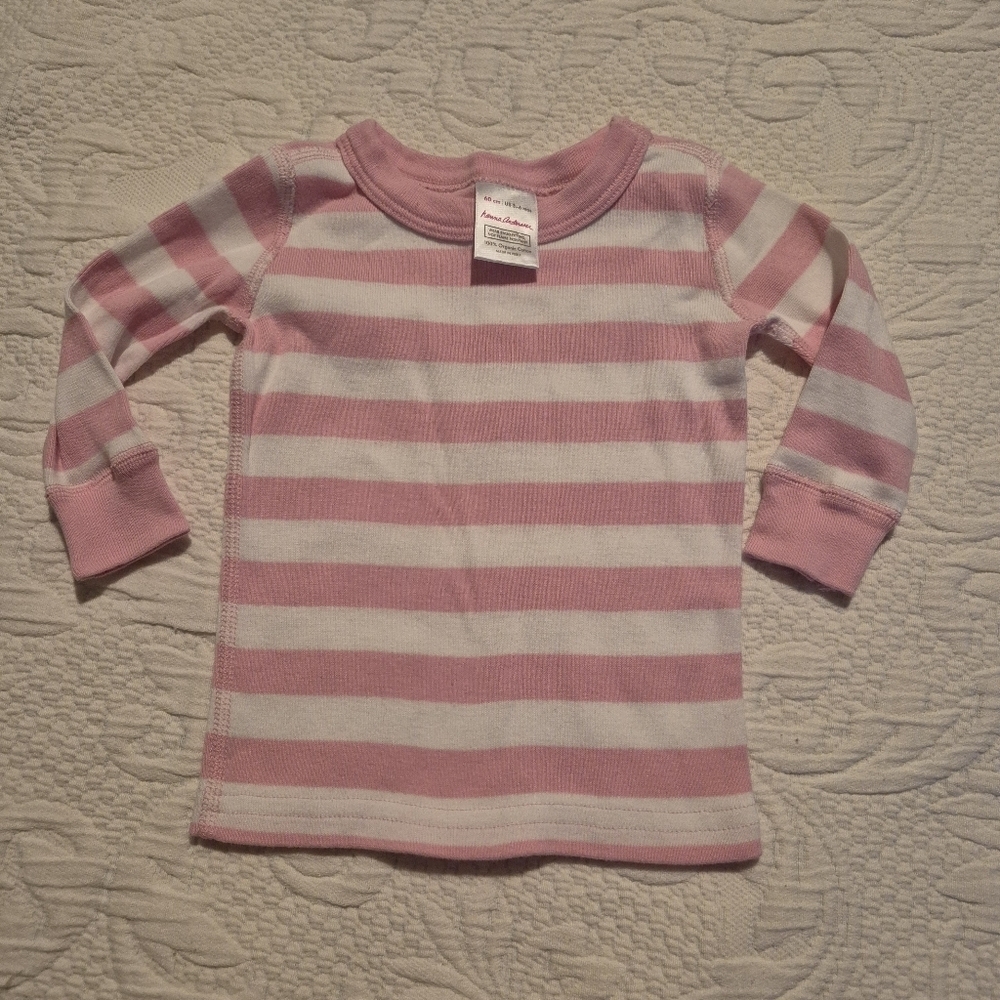 Hanna Andersson pajama top only size 60 or 3-6 months, pink & white stripes